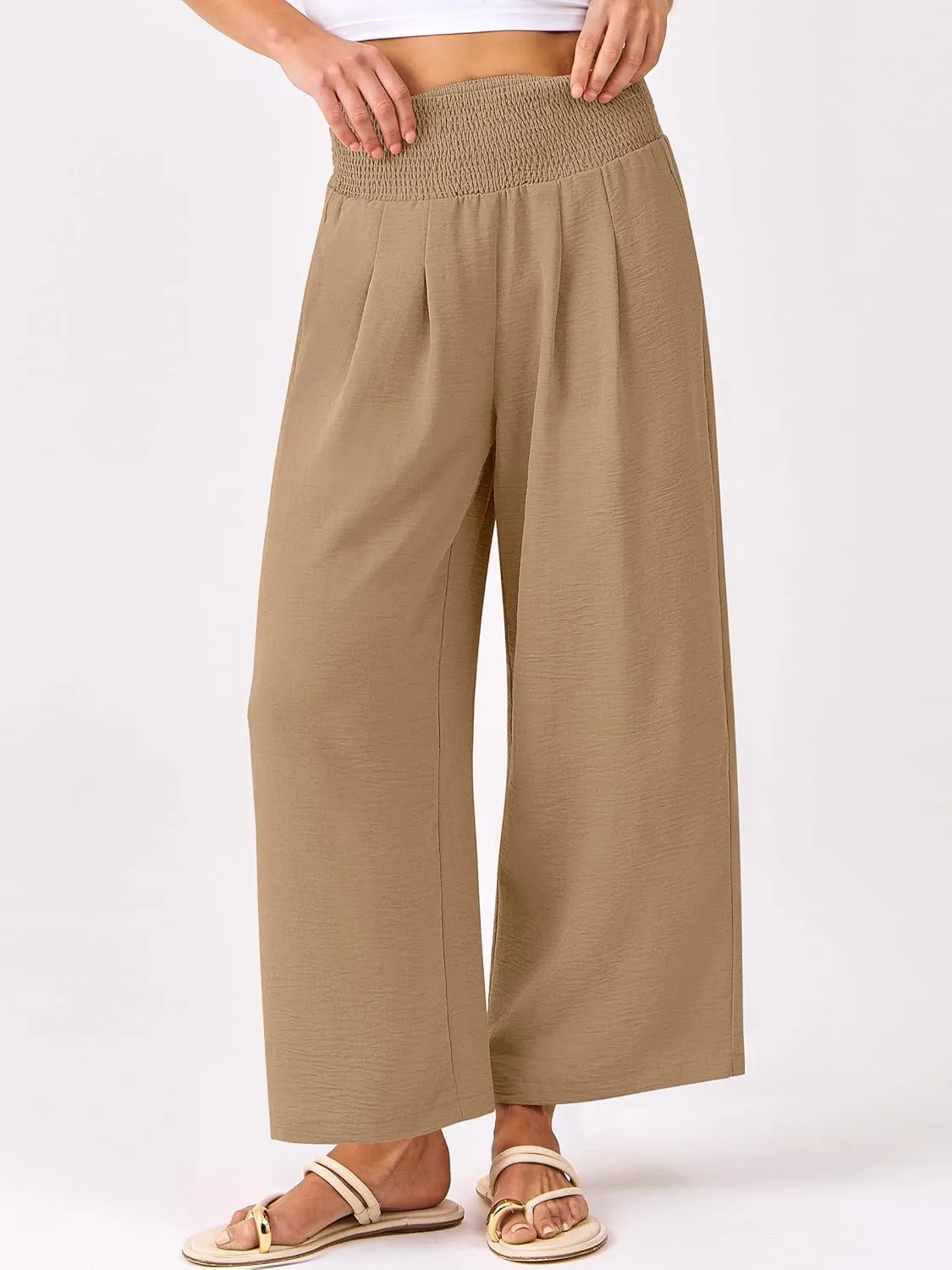ANRABESS Womens Pants Wide Leg High Waisted Palazzo Pants Summer Flowy Beach Lounge Casual Trousers with Pockets