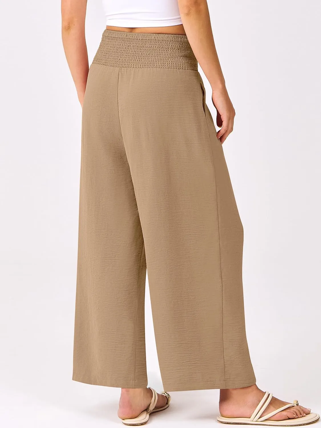 ANRABESS Womens Pants Wide Leg High Waisted Palazzo Pants Summer Flowy Beach Lounge Casual Trousers with Pockets