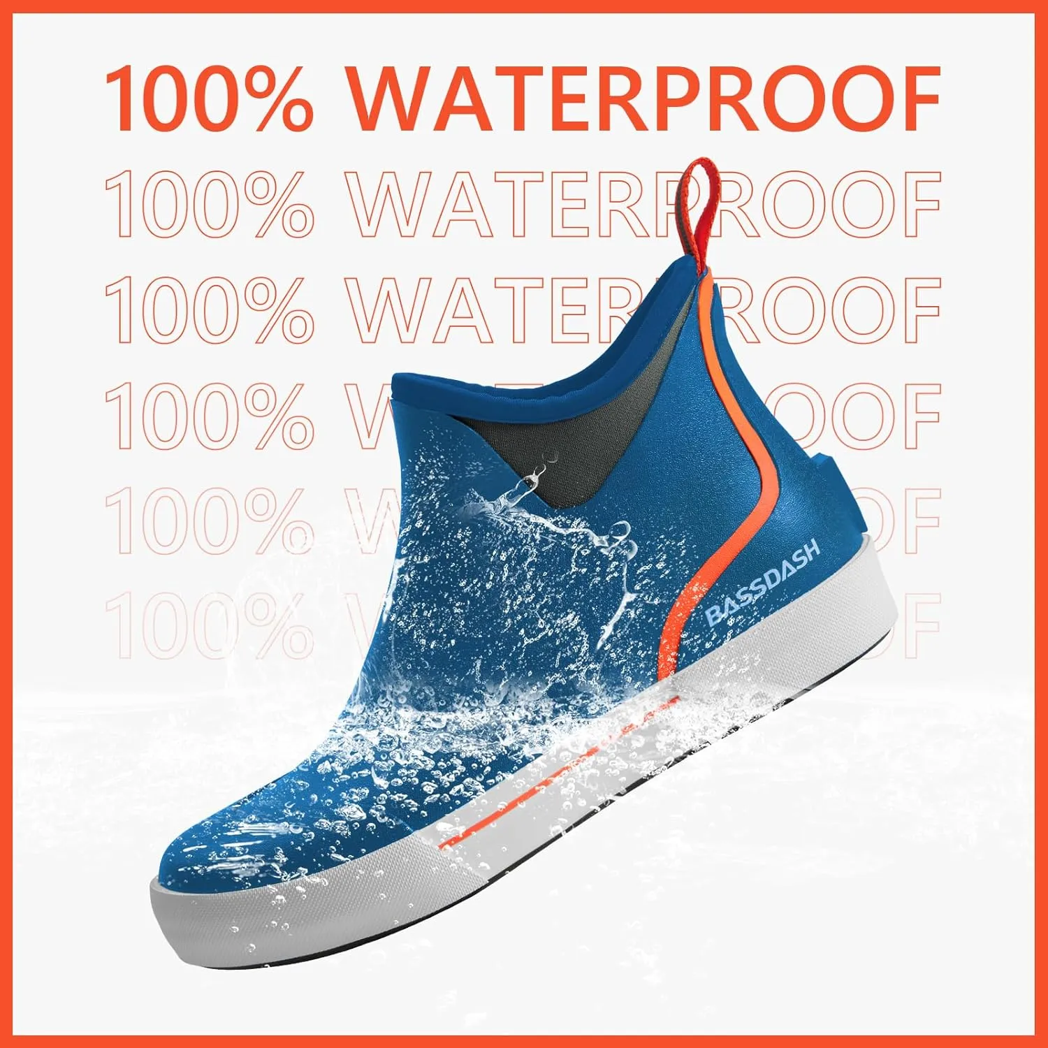 BASSDASH Men??s 4.5" Waterproof Fishing Deck Boots Anti-Slip Rubber Ankle Boots Rain Shoes for Boating Gardening Working
