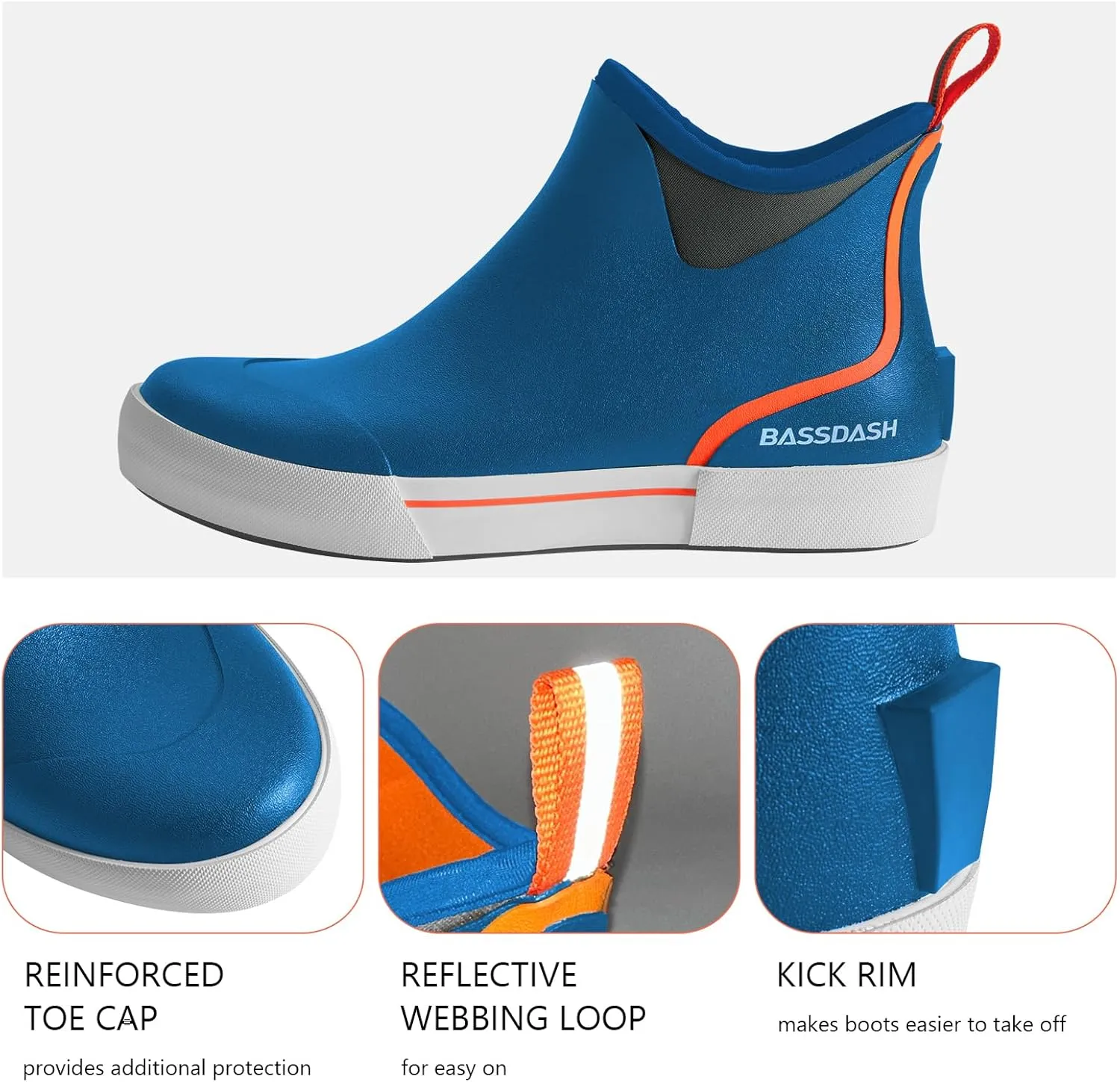 BASSDASH Men??s 4.5" Waterproof Fishing Deck Boots Anti-Slip Rubber Ankle Boots Rain Shoes for Boating Gardening Working