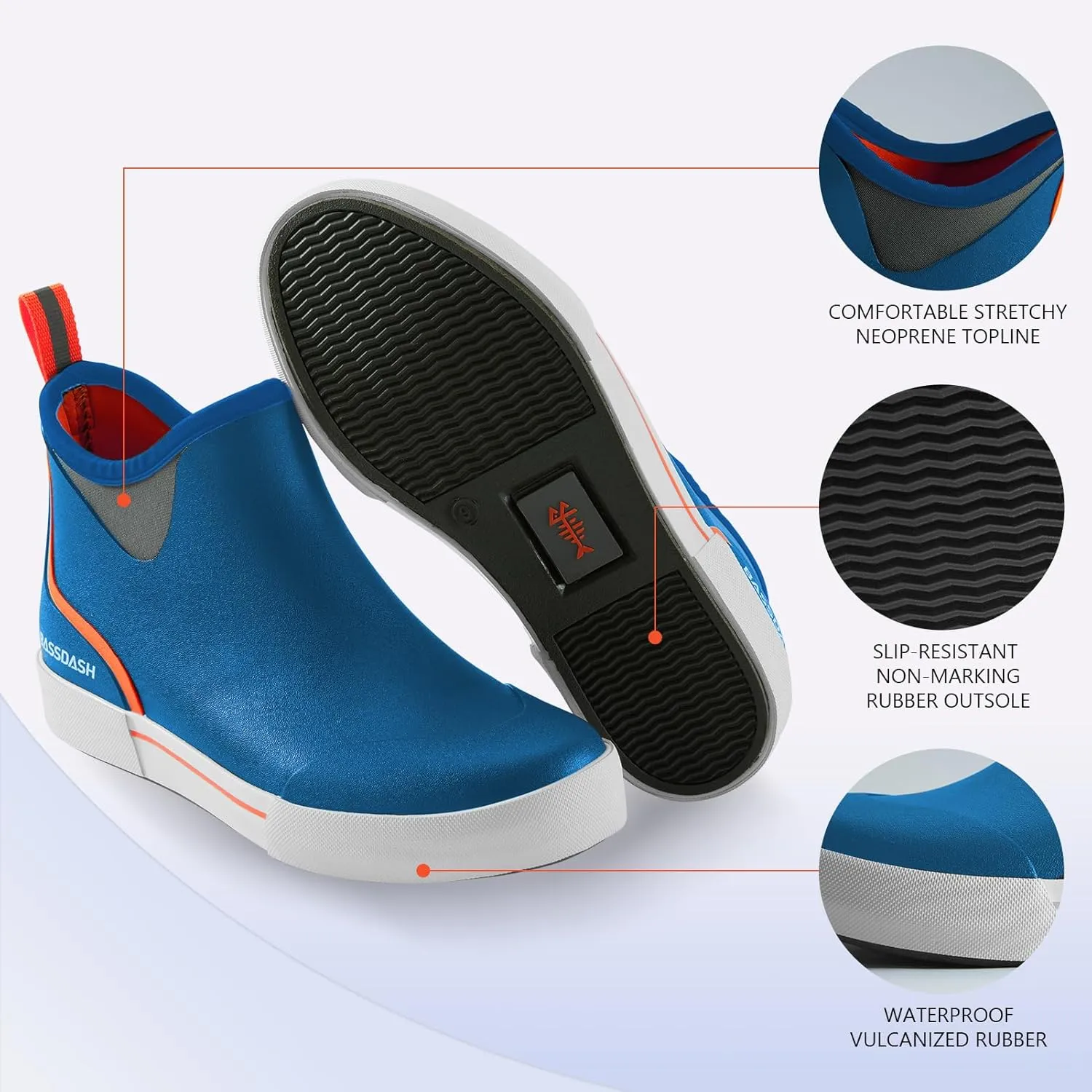 BASSDASH Men??s 4.5" Waterproof Fishing Deck Boots Anti-Slip Rubber Ankle Boots Rain Shoes for Boating Gardening Working