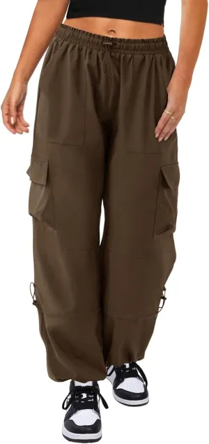 Cargo Pants Women High Waisted Parachute Pants with Pockets Quick Dry Lightweight Baggy Pants
