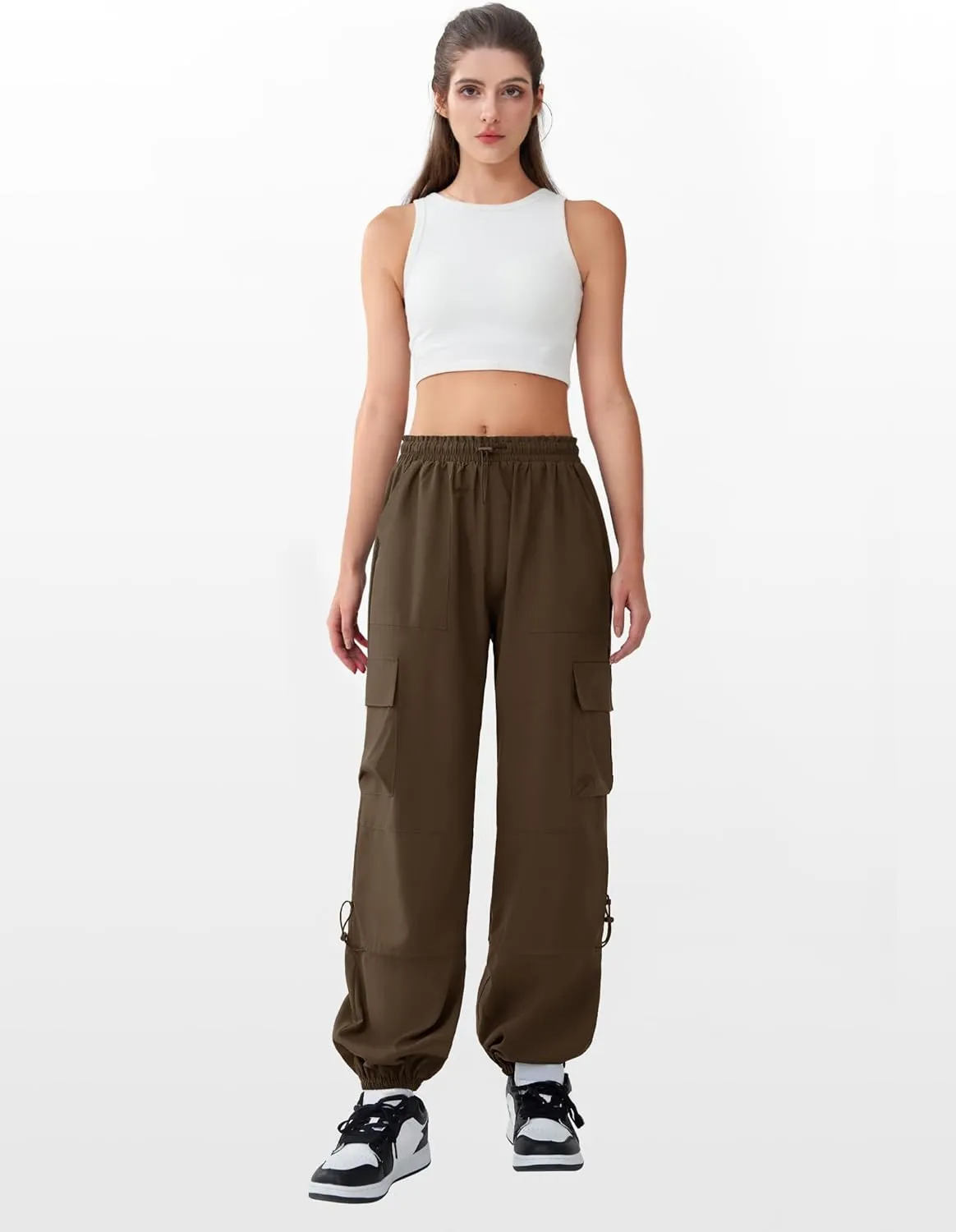 Cargo Pants Women High Waisted Parachute Pants with Pockets Quick Dry Lightweight Baggy Pants