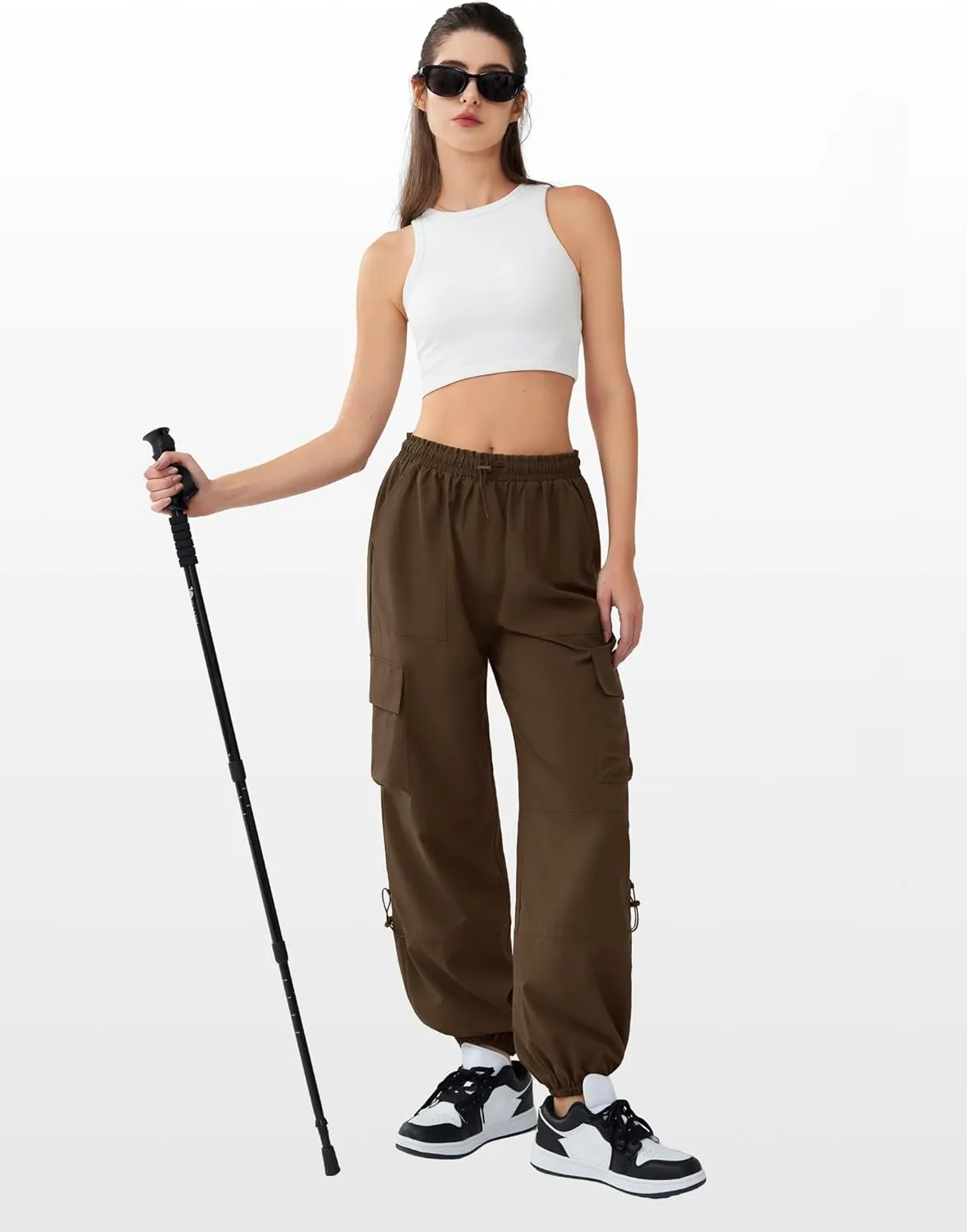 Cargo Pants Women High Waisted Parachute Pants with Pockets Quick Dry Lightweight Baggy Pants