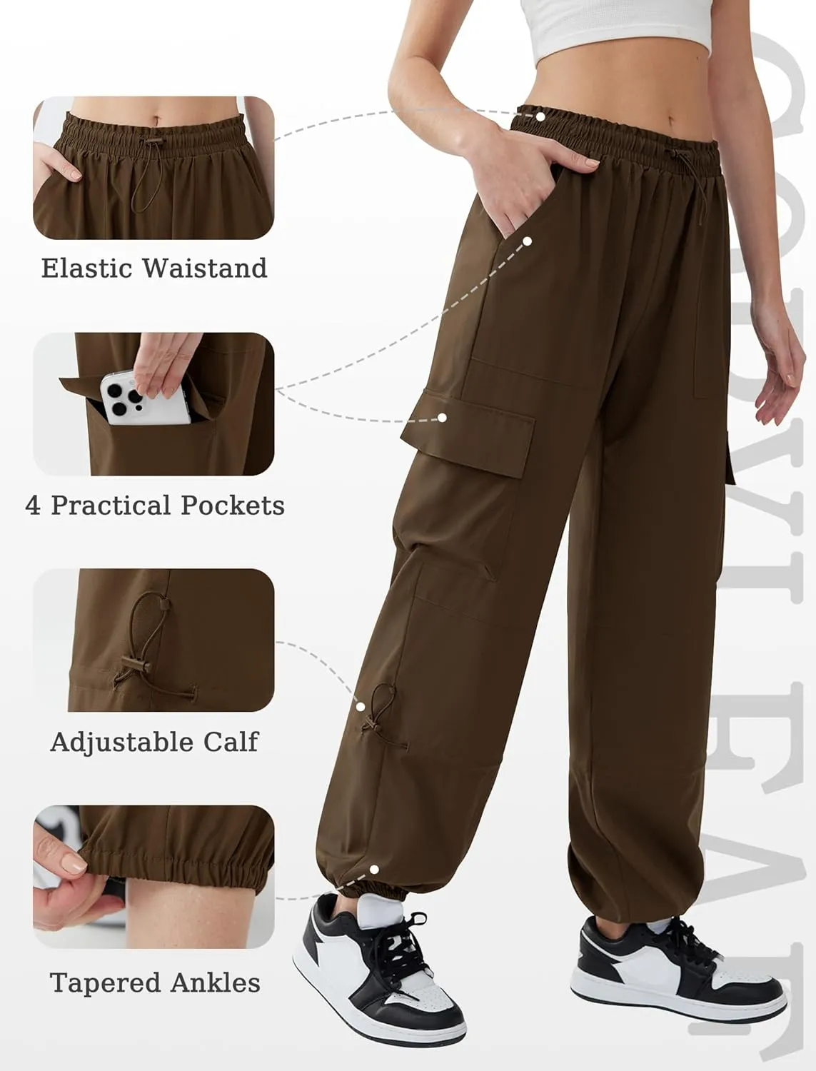 Cargo Pants Women High Waisted Parachute Pants with Pockets Quick Dry Lightweight Baggy Pants