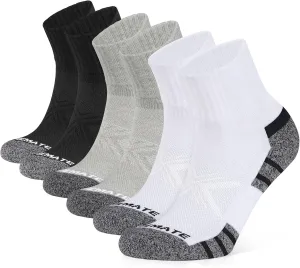 CLOSEMATE 6 Pack Mens Ankle Athletic Socks Cushioned Running Sports Cotton Quarter Socks