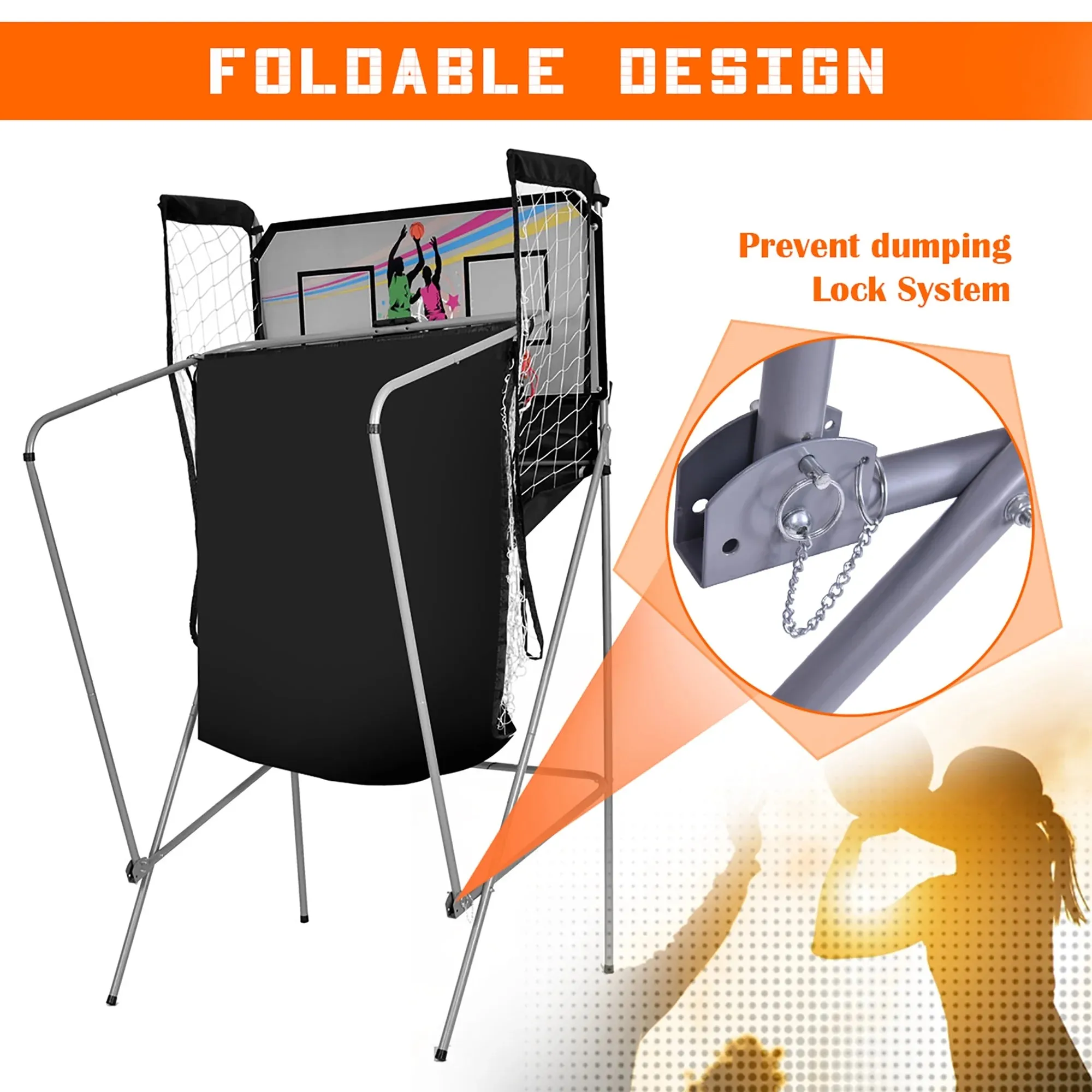 Costway Dual LED Electronic Shot Basketball Arcade Game with 8 Game Modes 4 Balls Foldable Grey
