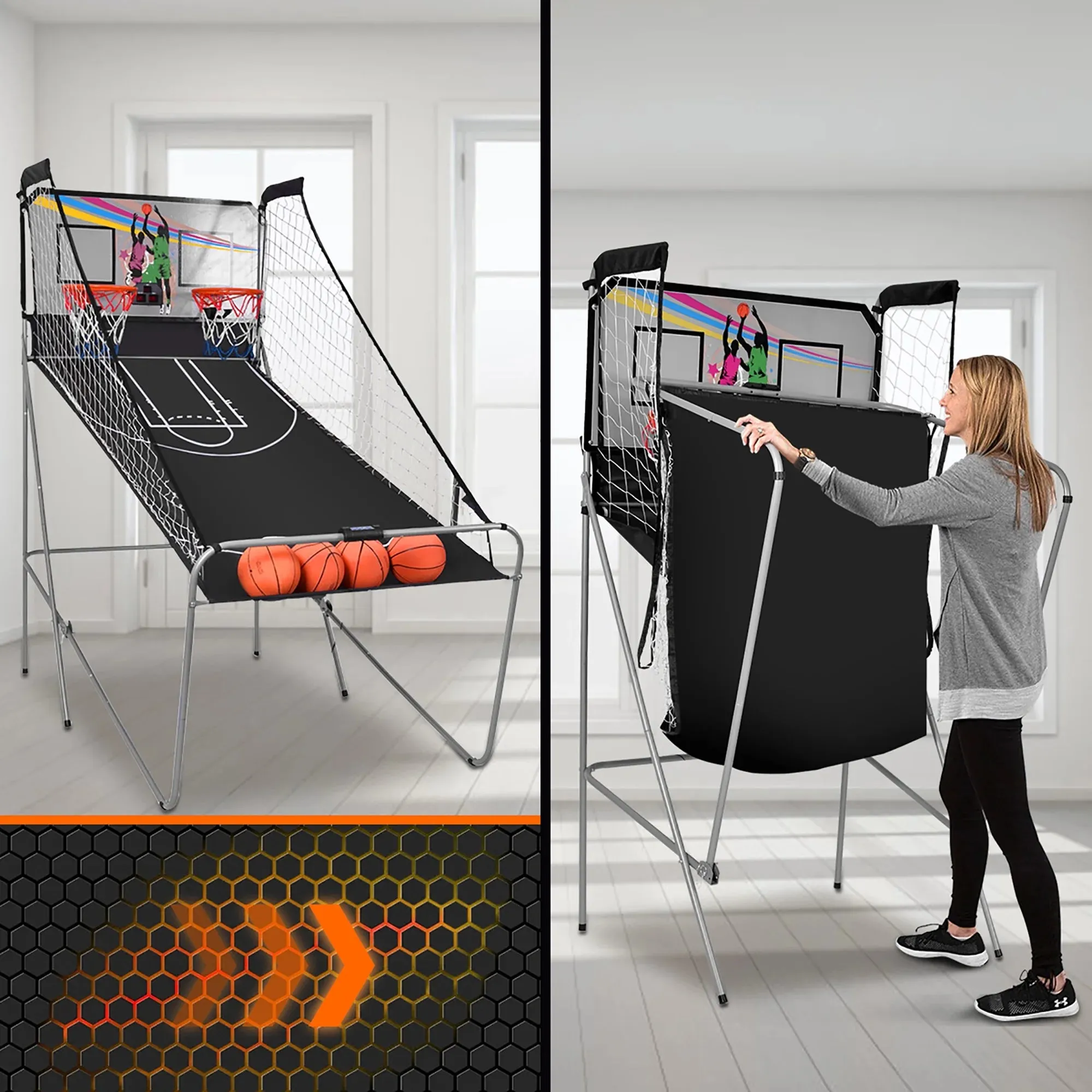Costway Dual LED Electronic Shot Basketball Arcade Game with 8 Game Modes 4 Balls Foldable Grey