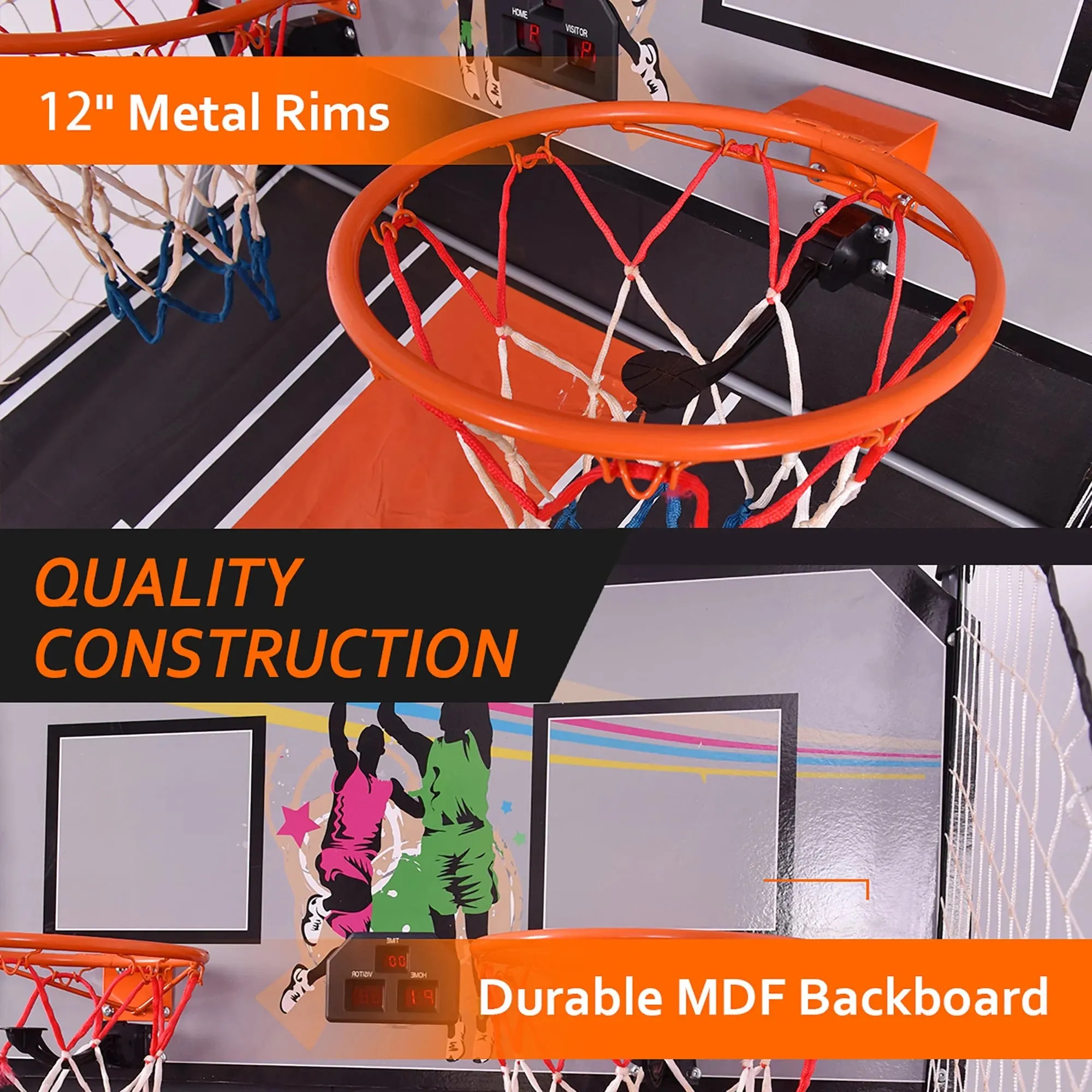 Costway Dual LED Electronic Shot Basketball Arcade Game with 8 Game Modes 4 Balls Foldable Grey