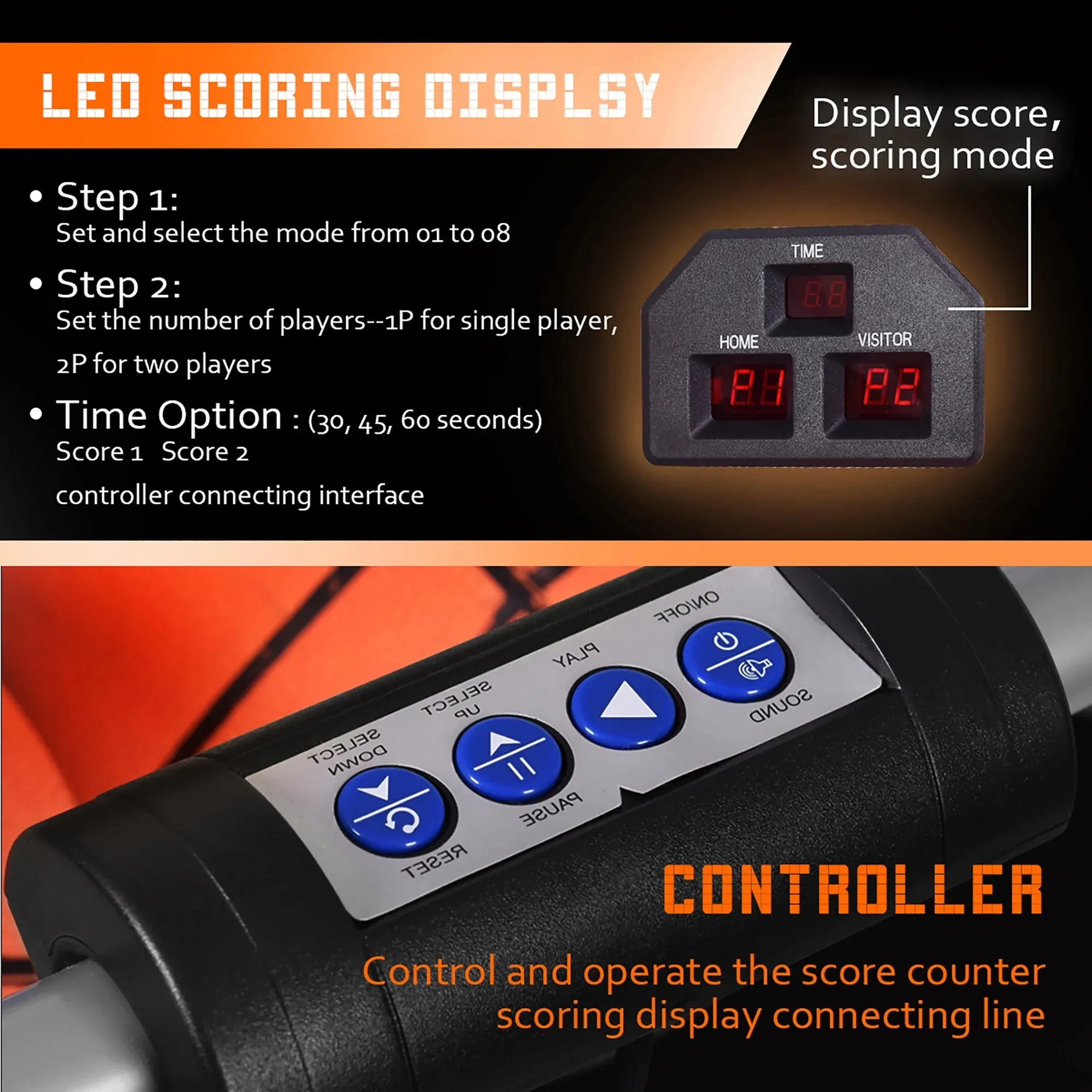 Costway Dual LED Electronic Shot Basketball Arcade Game with 8 Game Modes 4 Balls Foldable Grey