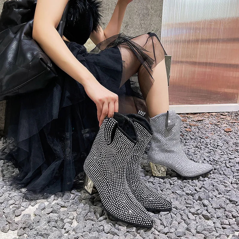 Haya Cowboy Black Rhinestone Boots