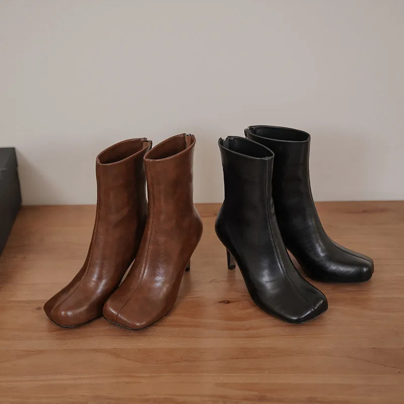 India Square Toe Burgundy Kitten Heel Ankle Boots