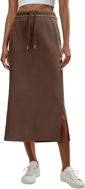 Lepunuo Casual Maxi Skirts for Womens High Waist Trendy Drawstring Side Slit Skirts with Pockets
