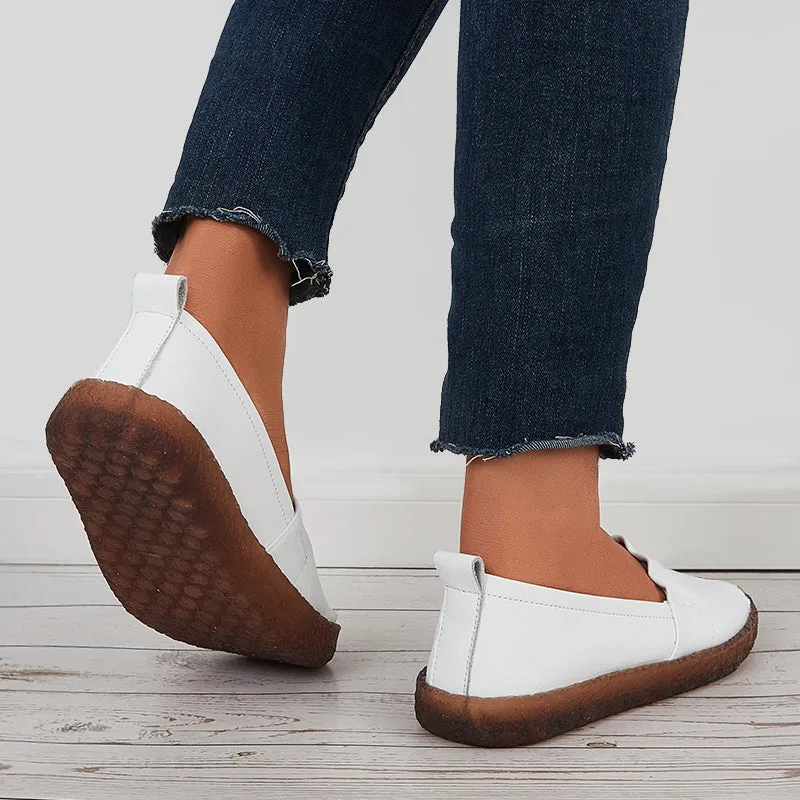 Sohiwoo Peep Toe Loafers Slip on Flats Casual Walking Shoes