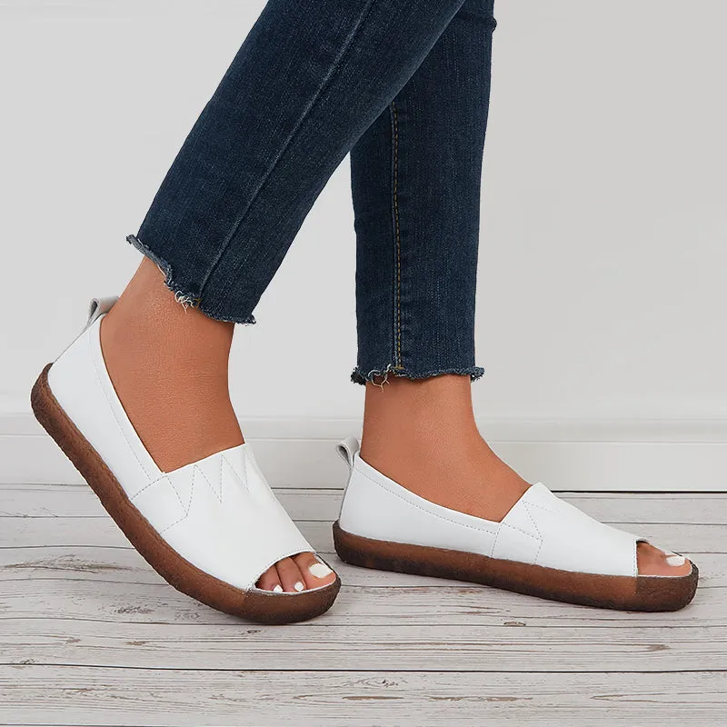 Sohiwoo Peep Toe Loafers Slip on Flats Casual Walking Shoes