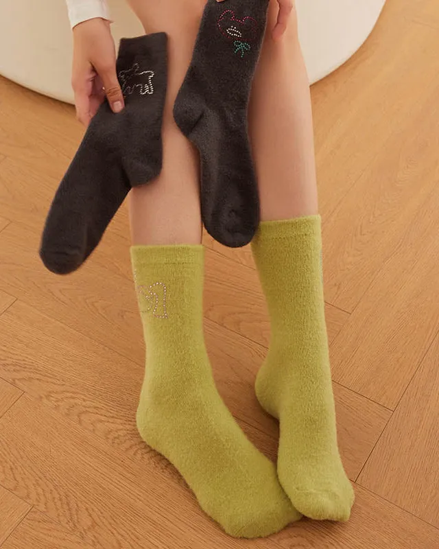 Sweetnana Fun Diamond Series Cozy Crew Socks - Fuzzy Socks for Women Fluffy Slipper Socks Soft Warm Winter Colorful Socks Sticky Diamond.