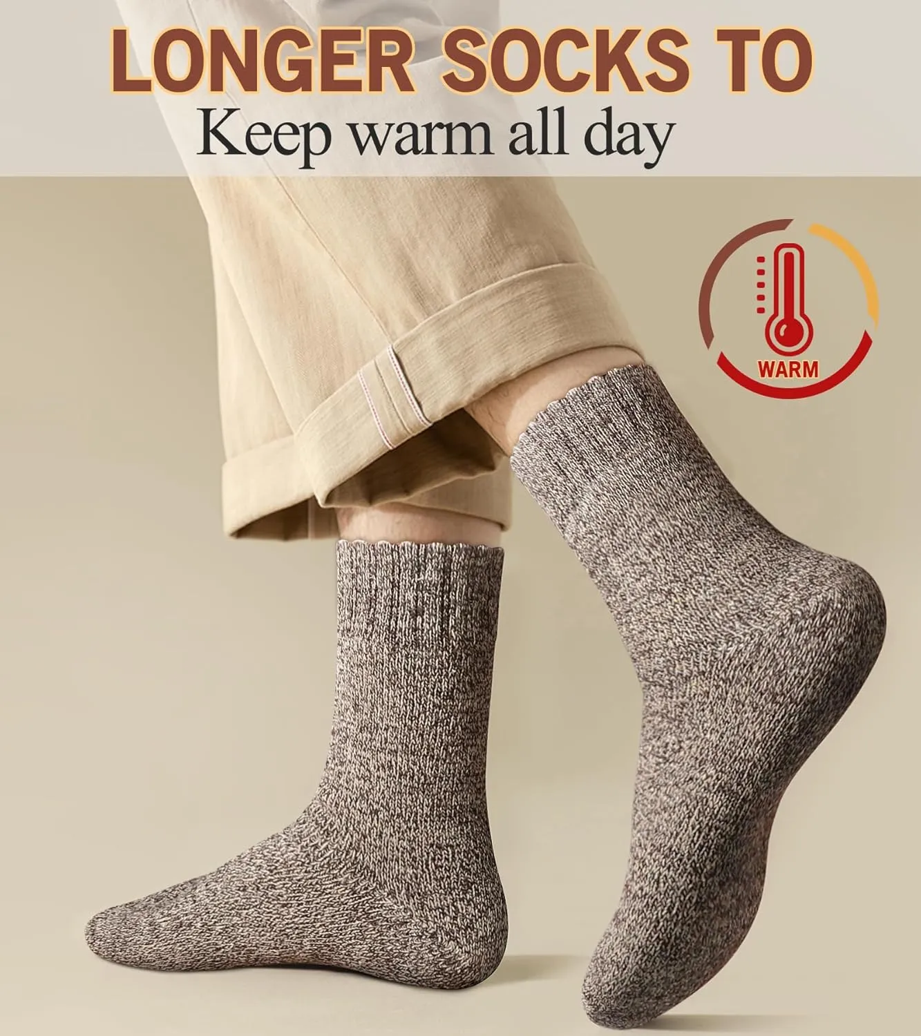 Yeblues 5 Pairs Merino Wool Socks Mens, Thick Warm Winter Socks, Hiking Socks Soft Casual Socks for Men