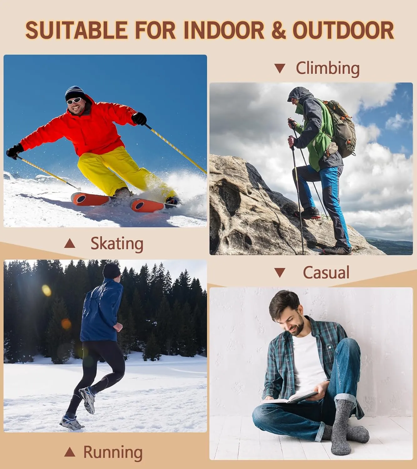 Yeblues 5 Pairs Merino Wool Socks Mens, Thick Warm Winter Socks, Hiking Socks Soft Casual Socks for Men