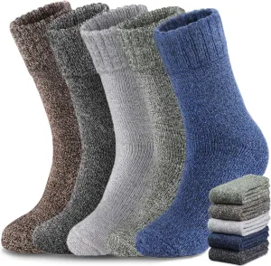 Yeblues 5 Pairs Merino Wool Socks Mens, Thick Warm Winter Socks, Hiking Socks Soft Casual Socks for Men