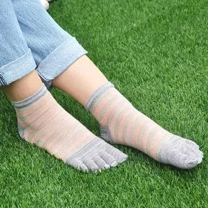 ZFSOCK 5 Finger Classic Stripes Design Toe Socks  for Women, 4 Pairs