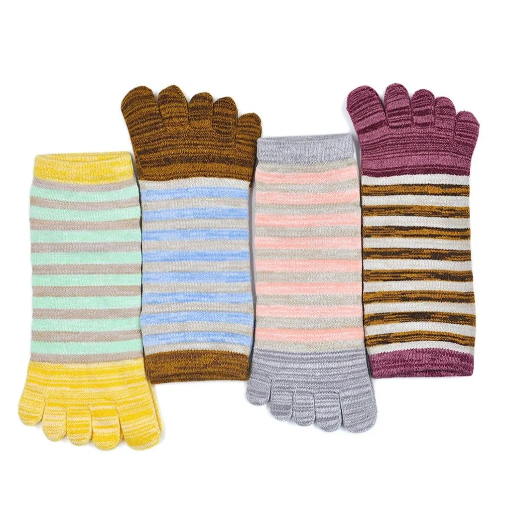 ZFSOCK 5 Finger Classic Stripes Design Toe Socks  for Women, 4 Pairs