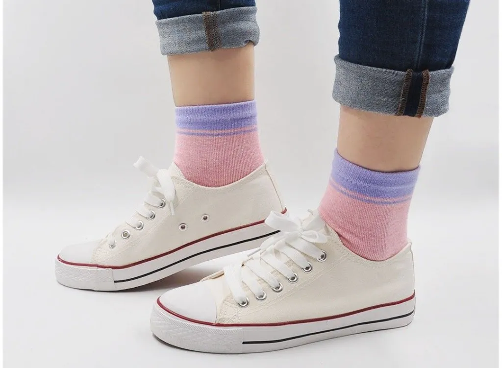 ZFSOCK Cute 5 Finger Colorful Plain Socks for Women, 5 Pairs