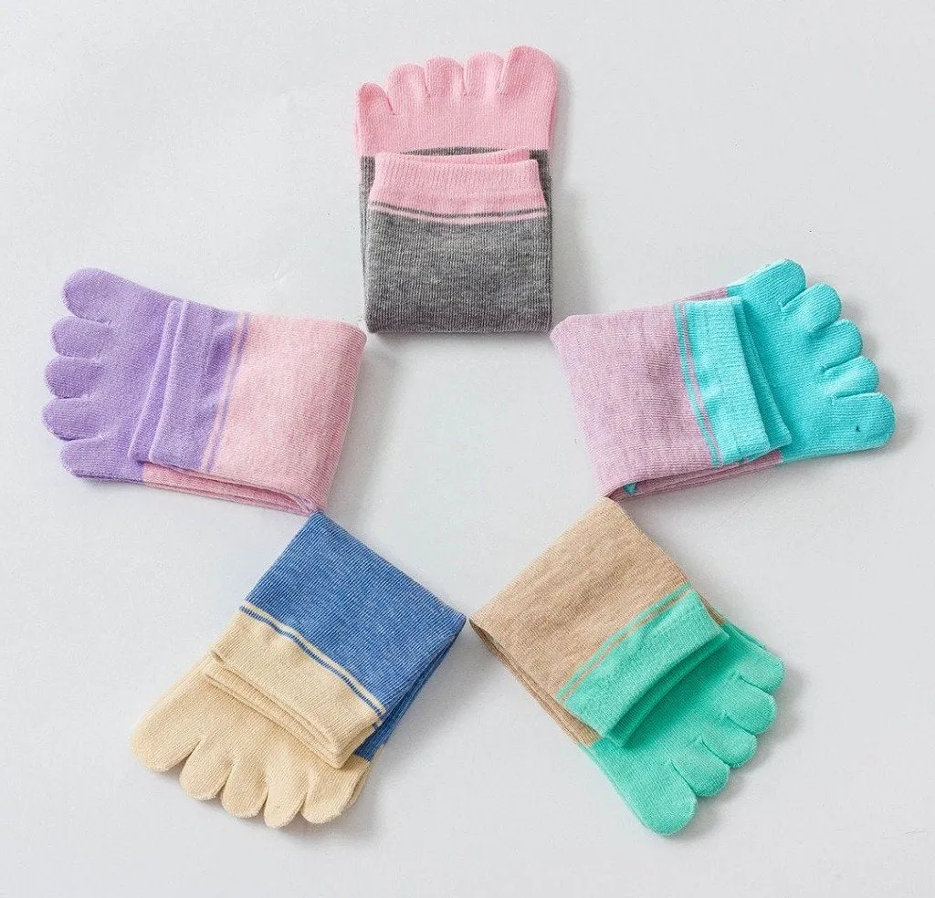 ZFSOCK Cute 5 Finger Colorful Plain Socks for Women, 5 Pairs