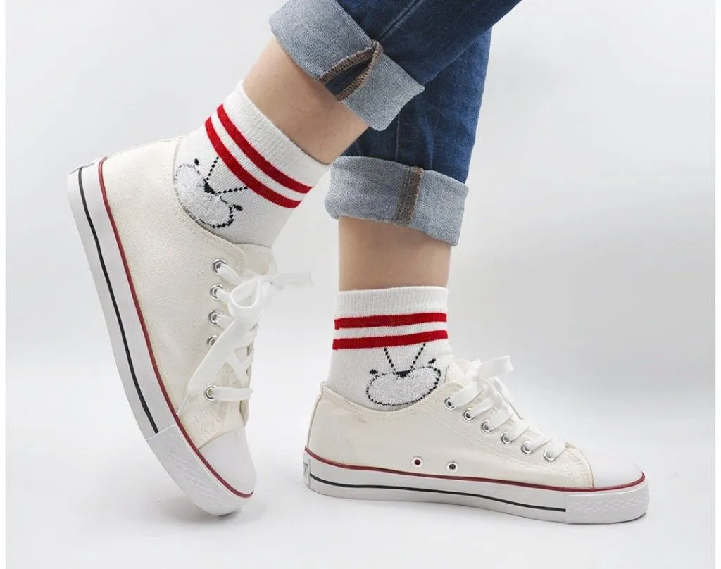 ZFSOCK Cute 5 Finger Stripes Crew Socks for Women, 4 Pairs