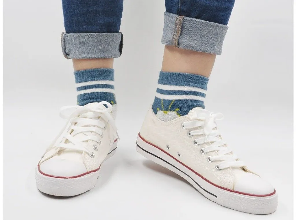 ZFSOCK Cute 5 Finger Stripes Crew Socks for Women, 4 Pairs
