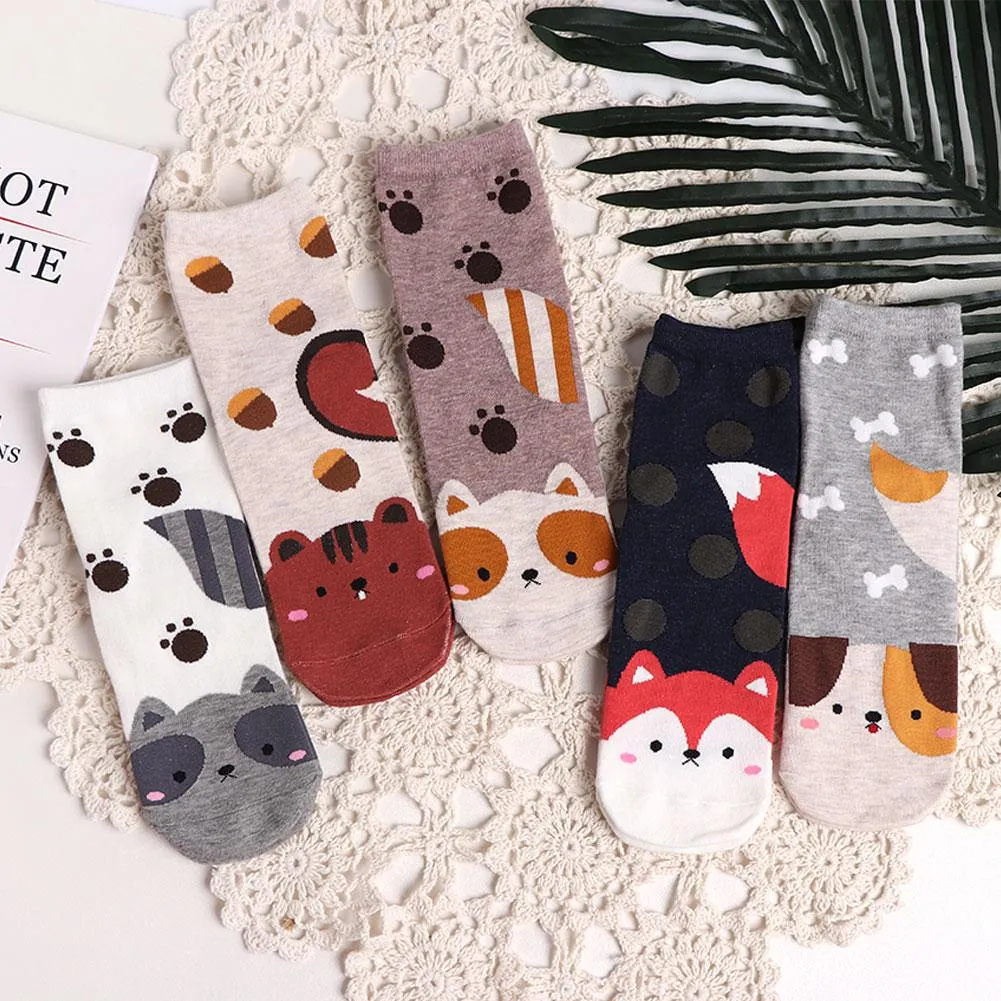 ZFSOCK Cute Animal Design Crew Socks, 5 Pairs