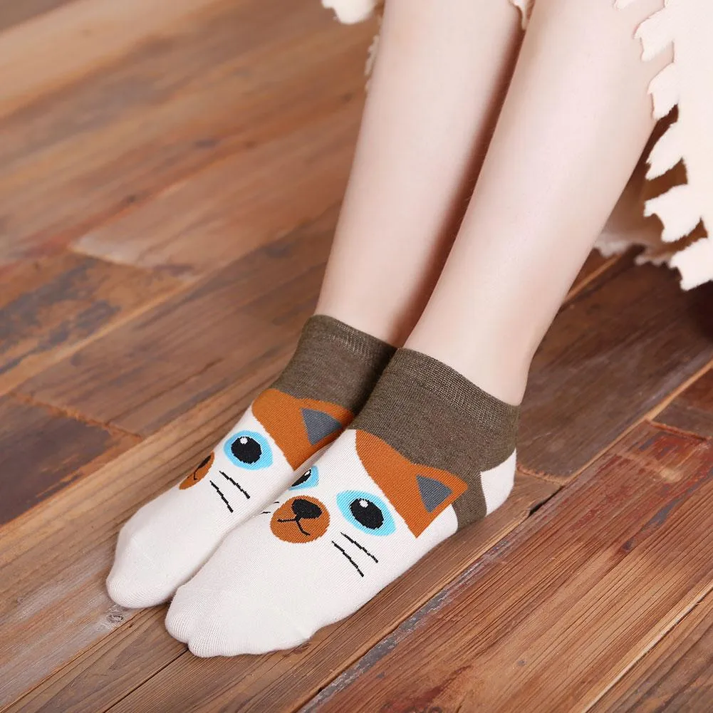 ZFSOCK Cute Cats Design Ankle Socks for Women, 5 Pairs