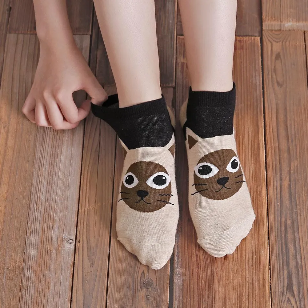 ZFSOCK Cute Cats Design Ankle Socks for Women, 5 Pairs